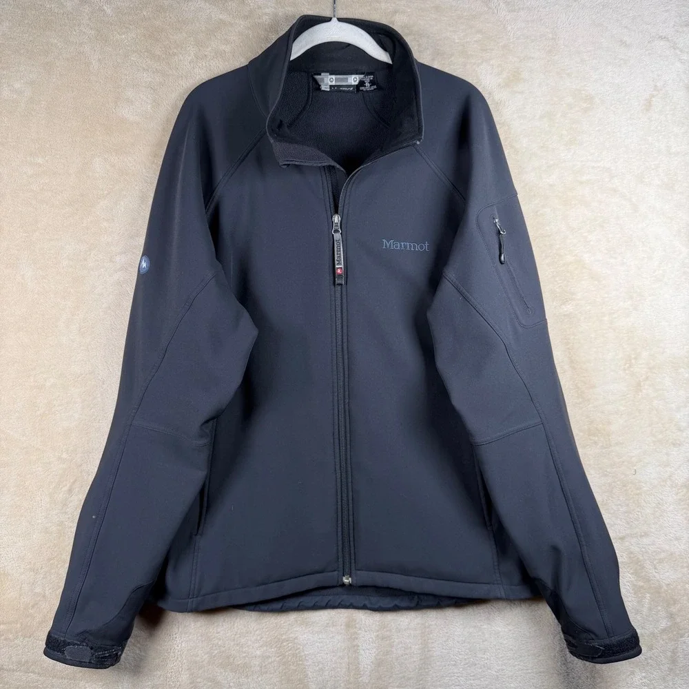 Marmot Men's XL‎ Softshell Jacket Fleece Lined Full Zip Outdoor Black Hiking